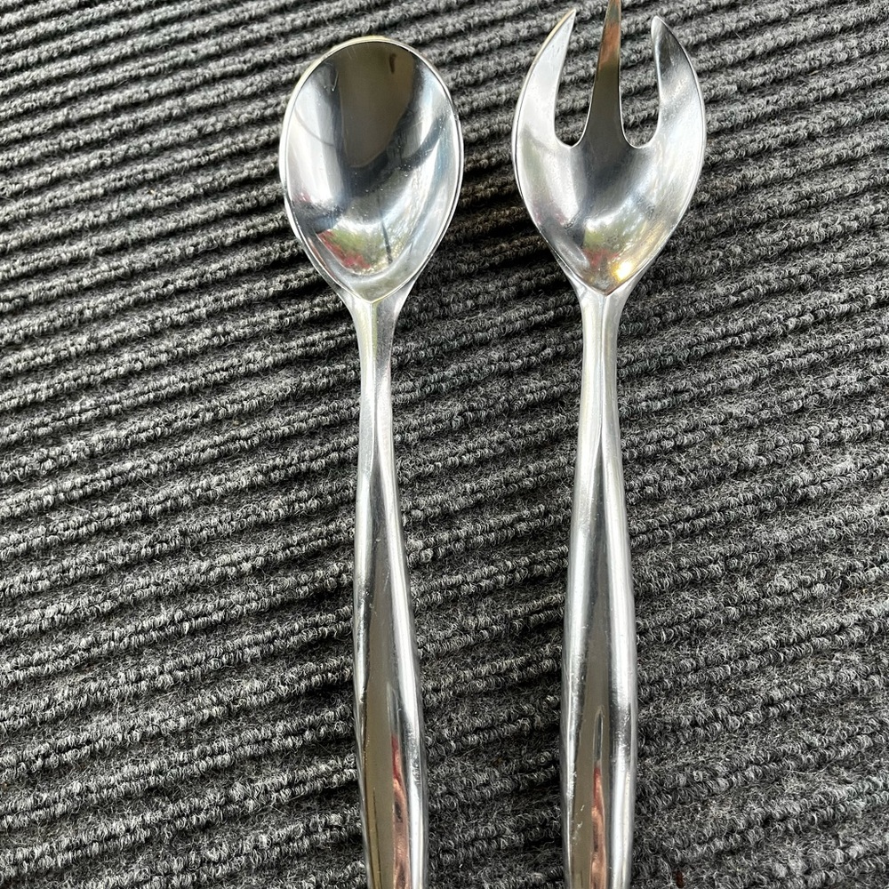 Dansk Stainless Salad Serving Set made in India Vintage Oval Tapered Handle